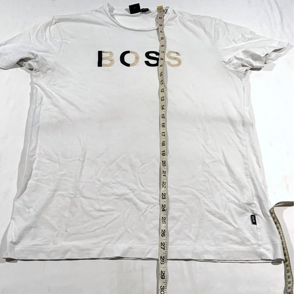 Boss Crew Neck White Monogram Logo Embossed Tee Cotton Short Sleeve T-shirt XL - Picture 6 of 10